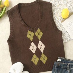 Brown argyle pattern sweater vest